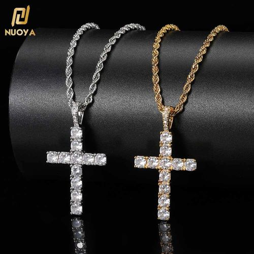 Hip-Hop Rhinestone Cross Pendant Necklace