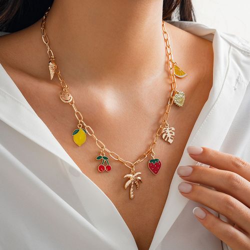 Bohemian Colorful Dripping Oil Fruit Coconut Tree Pendant Necklace