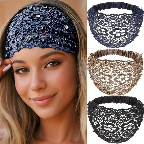 Elegant Floral Beaded Wide Headbands for Women