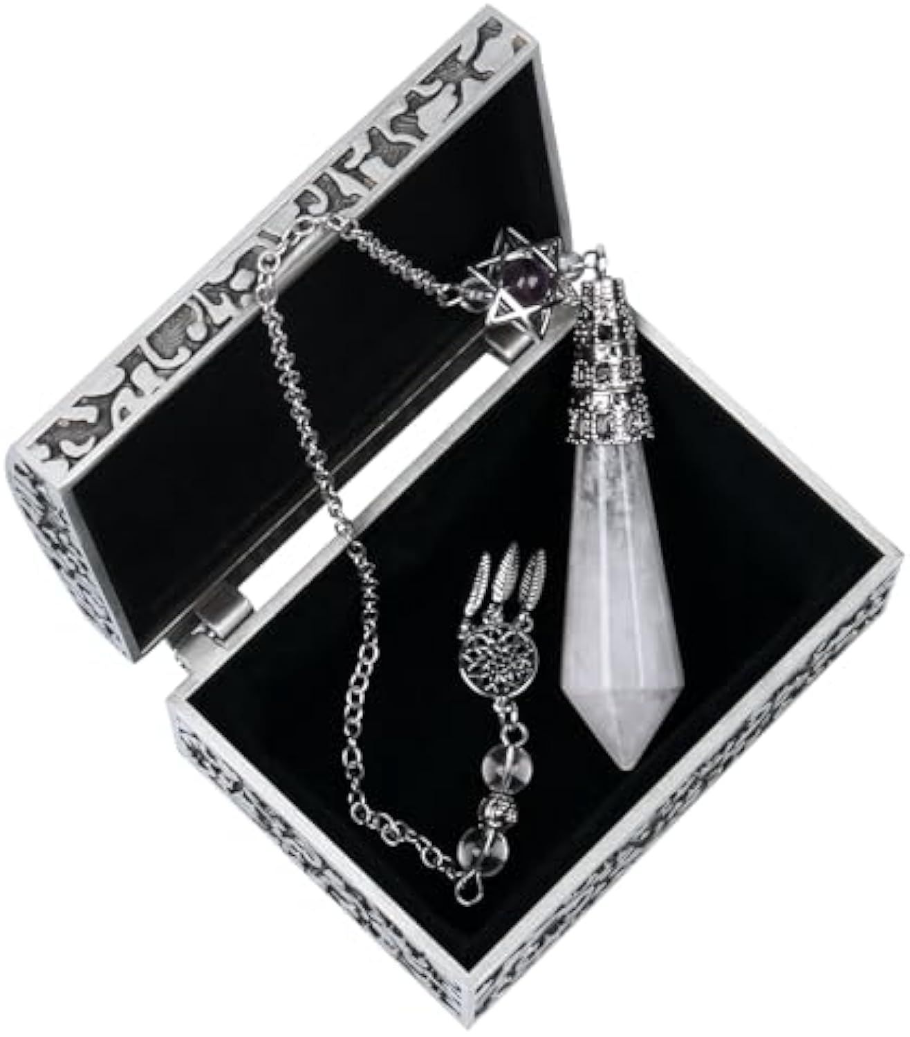 Pendulum Crystal, Natural Crystal Pendulums for Divination, Professional Crystal Dowsing Pendulum, Spiritual Pointed Crystals for Witchcraft (Rock Crystal)