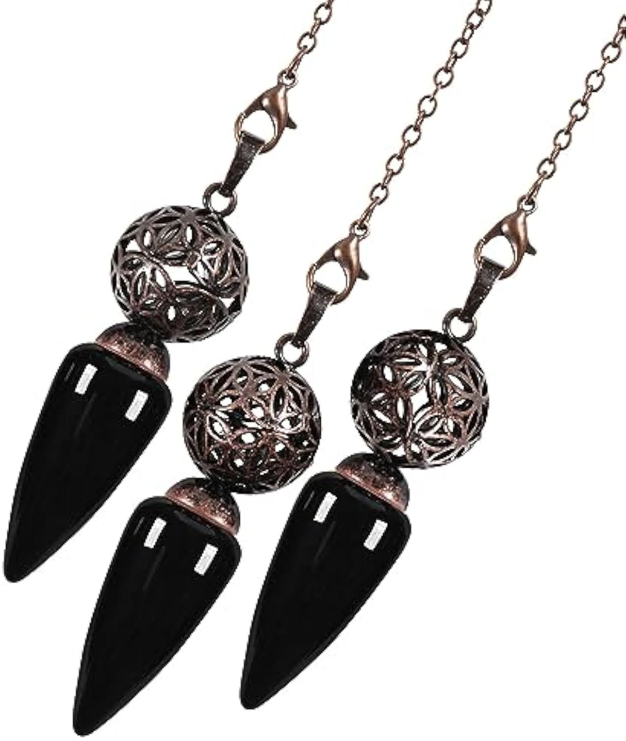 Vintage Obsidian Crystal Stone Point Dowsing Pendulum for Divination Scrying, Retro Stone Pendulum Reiki Healing with Chain
