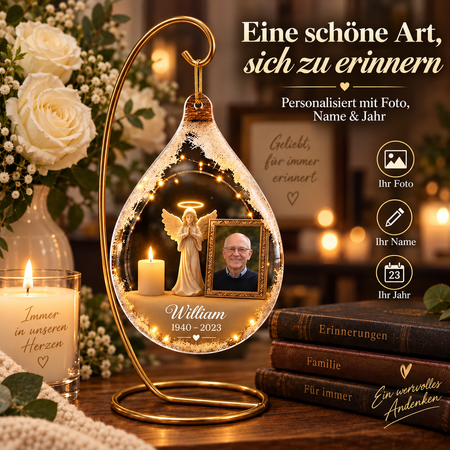 Personalisierter Schutzengel-Gedenkanhänger aus Acryl – Foto, Name und Lebensjahre