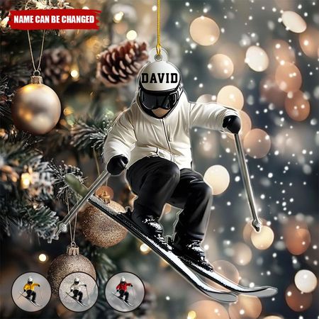 Skiing Fun – Personalisiertes Ornament in Form eines Namens, Geschenkidee für Skifans