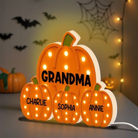 3D-Effekt Oma Kleine Kürbisse Marquee-Muster-Effekt Flache personalisierte LED-Leuchtbox, gemütliche Herbststimmung Wohnraumdekoration