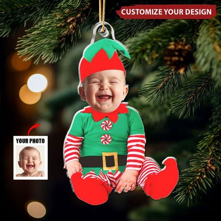 Entzückende Neugeborene Baby Elf - personalisierte Baby Foto Weihnachtsschmuck