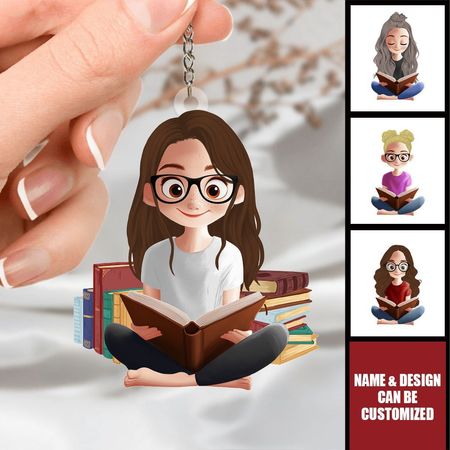 Ein Mädchen liebt das Lesen von Büchern - Personalisierter Acryl-Schlüsselanhänger