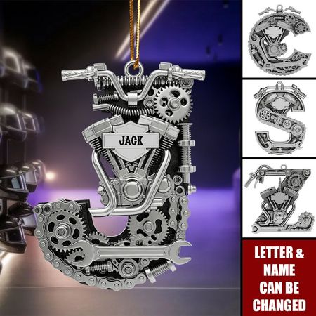 Motorrad Motor Initial Buchstabe Acryl Ornament, personalisierte Weihnachtsgeschenke für Biker
