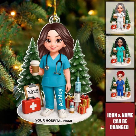 Stolze Krankenschwester mit Signatursymbolen Weihnachten - Personalisiertes Acrylornament