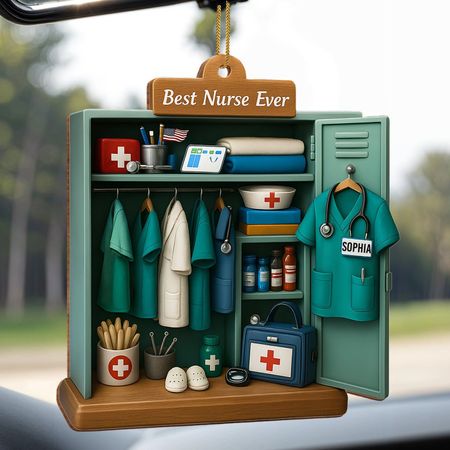 Die beste Krankenschwester aller Zeiten mit Schwesternuniform und medizinischer Ausrüstung, personalisiertes Holzornament, Geschenk für Krankenschwestern und Pflegekräfte