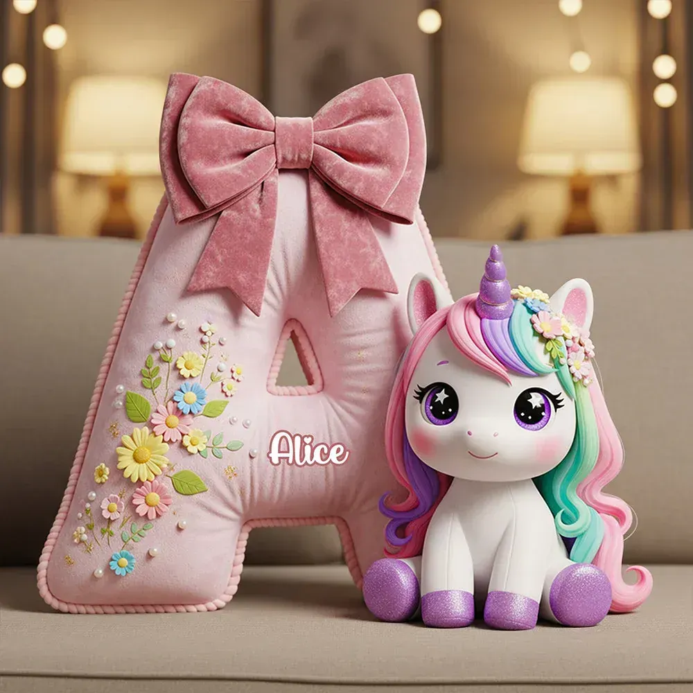 🦄Personal isierte Einhorn Brief Kissen-Custom Name Geschenk für Mädchen