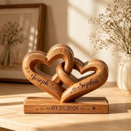 Verbunden für immer – Personalisierte ineinandergreifende Herzen Holz Plaque