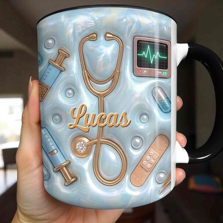 Geschenk für Krankenschwester – personalisierte Tasse mit 3D medizinischen Werkzeugen & Perlen-Design – liebevolle Wertschätzung für Pflegekräfte