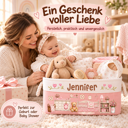 Personalisierter Aufbewahrungskorb für Babys – Organizer fürs Kinderzimmer mit Wunschnamen, Geschenk zur Babyparty für frischgebackene Eltern, Tiny Hands Big Dreams