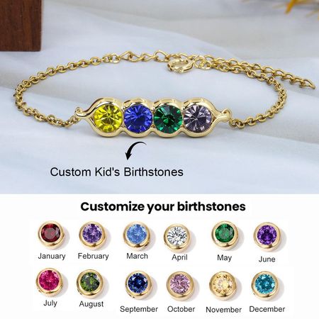 Personalisiertes Erbsen-in-der-Schote-Geburtsstein-Armband, Jubiläumsgeschenk für die Familie