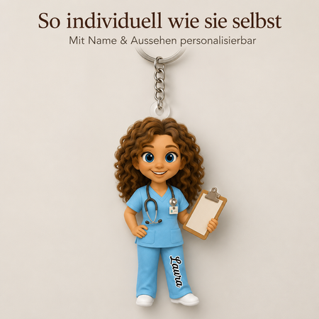 Personalisierter Krankenschwester-Schlüsselanhänger – Name, Aussehen & Outfit individuell gestalten
