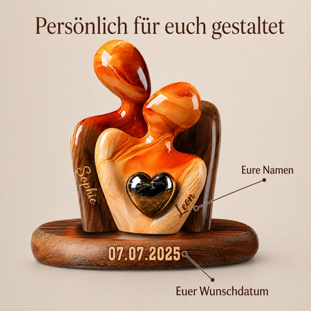 Personalisierter Paar-Aufsteller in Holzoptik mit Herz – 2 Namen & Wunschdatum
