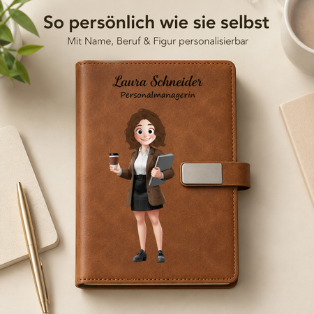 Personalisiertes A5-Notizbuch mit individueller Cartoon-Figur, Name & Beruf