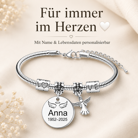 Personalisiertes Engel-Gedenkarmband mit Name & Lebensdaten – Verstellbares Erinnerungsarmband