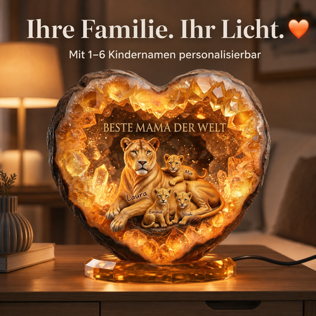Personalisierte Löwenmama-LED-Leuchte mit 1–6 Kindernamen – Geschenk für Mama