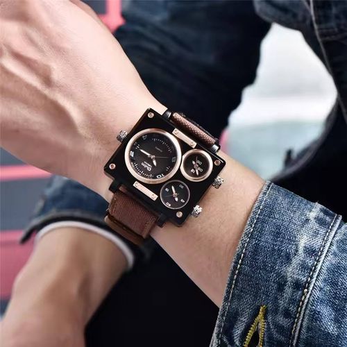 Oulm 3595 Men's Watches Top Luxury Unique Designer Watches Fashion Square Big Face 3 Time Zone Casual Quartz Watch for Men