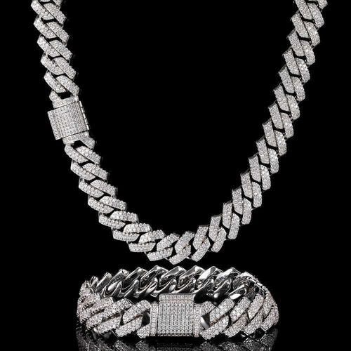 Ins Hot 14mm Custom 14k Gold Plated clear Icy Iced Out Bling Cz Vvs Realdiamond Men Women Large Prong Miami Cuban Link Necklace