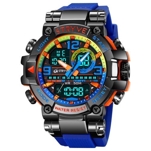 Blue Men's Outdoor Cool Dual-Display Waterproof Electronic Watch, Outdoor Analog Digital Watch
