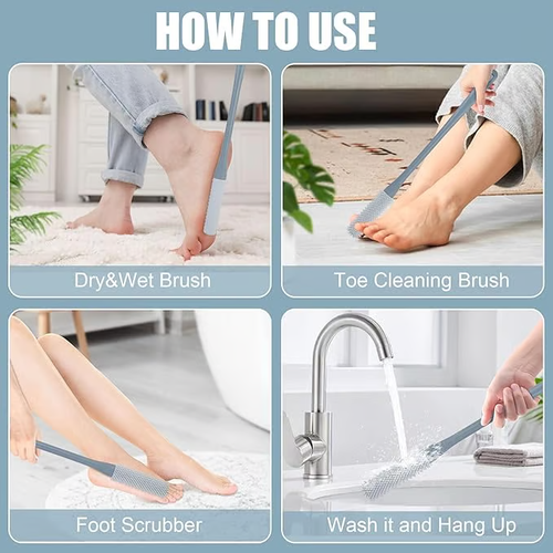 Long Handled Silicone Toe Crevice Cleaning Brush & Exfoliating Brush