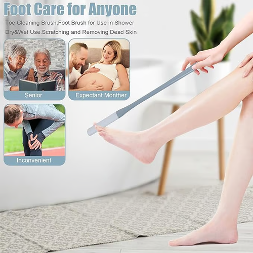 Long Handled Silicone Toe Crevice Cleaning Brush & Exfoliating Brush