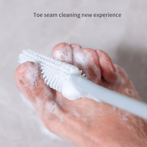Long Handled Silicone Toe Crevice Cleaning Brush & Exfoliating Brush