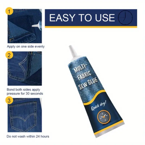 Waterproof Adhesive Quick-Dry Fabric Sew Glue  2pcs, 1.69oz  Waterproof, Fast-Tack Adhesive  For Denim, Faux Leather, Shoes & All Fabrics | Secure Bonding Repair Gel