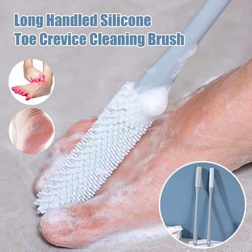 Long Handled Silicone Toe Crevice Cleaning Brush & Exfoliating Brush