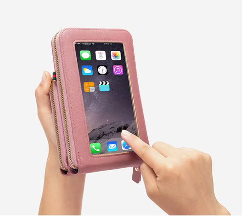 Custom Multifunctional Sling Bag Waterproof Side Pocket Women PU Leather Wallet Touch Screen Crossbody Bag Cell Phone Pocket