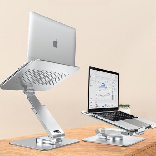 Suporte metálico para portátil com rotação de 360 graus, telescópico e ajustável em altura, em liga de alumínio