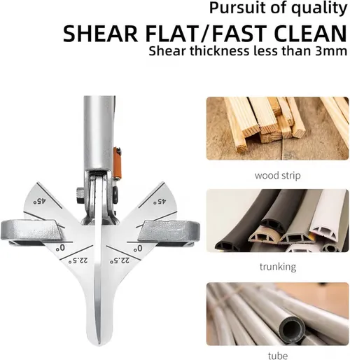 Multi Angle Miter Shear Cutter This Miter Shears is suitable for wire slot, timber strip, hosepipe, PVC pipe and other light materials at quick cutting.