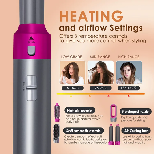 5 IN 1 Hair Dryer Brush Hot Comb Air Volumizer Curler Straightener