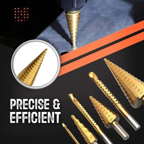 Titanium Plating Drill Bit Set（6pcs） These Drill Bit Sets come with three set individual bits, making them economical and easy to store. The titanium coating is ideal for cutting holes in a variety of materials, including steel, brass, wood, and plastic.