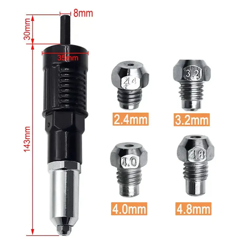 🎉Professional Rivet Gun Adapter Kit with 4Pcs Nozzle Bolts