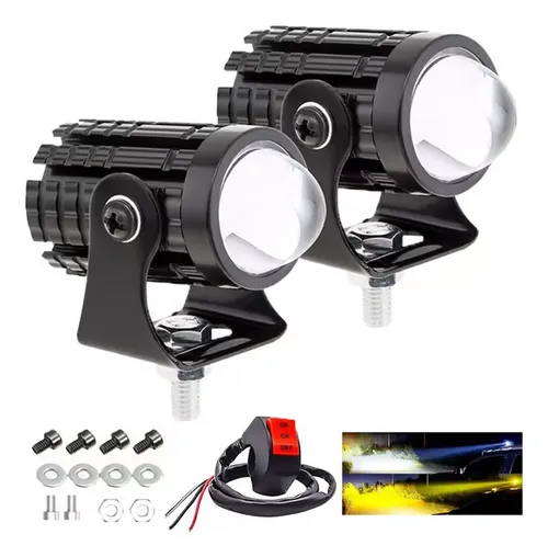 2-Pack Mini LED Driving Lamps with Switch, Dual Color High Luminance Spotlight for Trucks Super bright dual color motorcycle spotlight, yellow and white dual light, one light for two purposes, special design, with switch, easy to install, high quality aluminum material, wide range of uses. Accompany you to drive safely at any time.