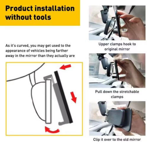 Universal 11 Inch Panoramic Convex Rearview Mirror Wide Angle Anti Glare for Car SUV Truck Safe Driving Reduce Blind Spots