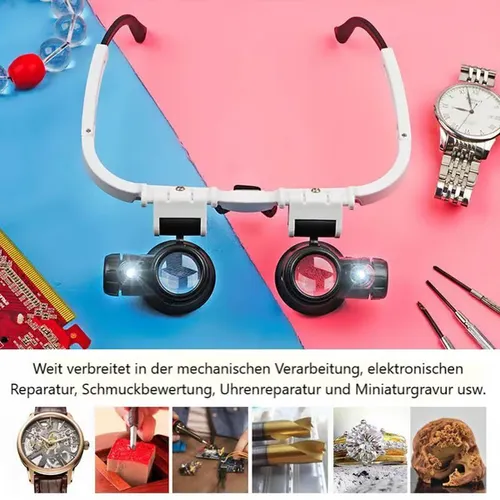 LED Glasses Magnifying Glass Head-mounted design helps free your hands to work Great magnification with 8X, 15X, 23X 2 Adjustable LED Lights Comfortable for long-term use Perfect for detailed close-up work