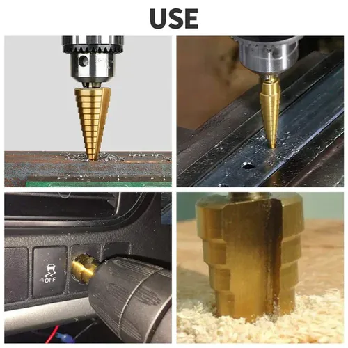 Titanium Plating Drill Bit Set（6pcs） These Drill Bit Sets come with three set individual bits, making them economical and easy to store. The titanium coating is ideal for cutting holes in a variety of materials, including steel, brass, wood, and plastic.
