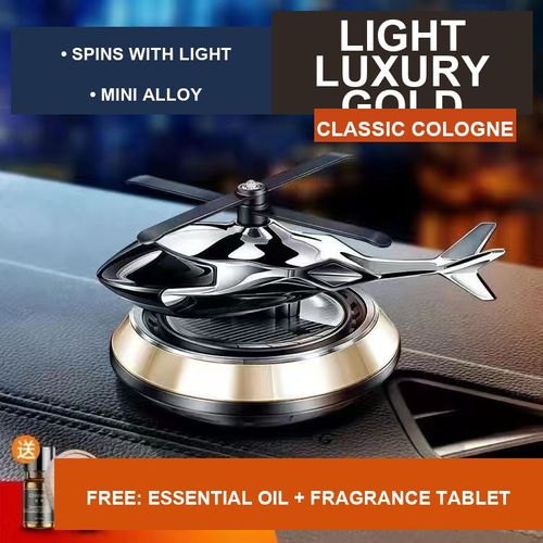 Solar-powered helicopter car ornament with rotating solar aromatherapy diffuser
