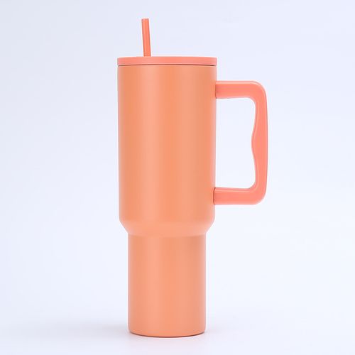 Caneca de viagem com isolamento a vácuo de aço inoxidável de 40 oz com logotipo personalizado, à prova de fugas, caneca de café de 30 oz com pega de palhinha