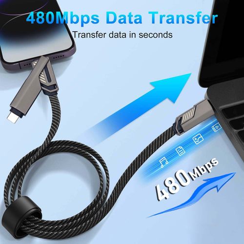 4 in 1 Charging Cable Flat Cable Braided Zinc U Data Cable Multi-function USB Fast Charging Cable for iPhone Charger Cable Made in China