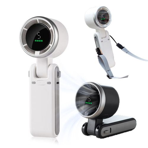 Foldable Handheld Neck Fan: 5 - Speed, HD Display, Portable & Adjustable
