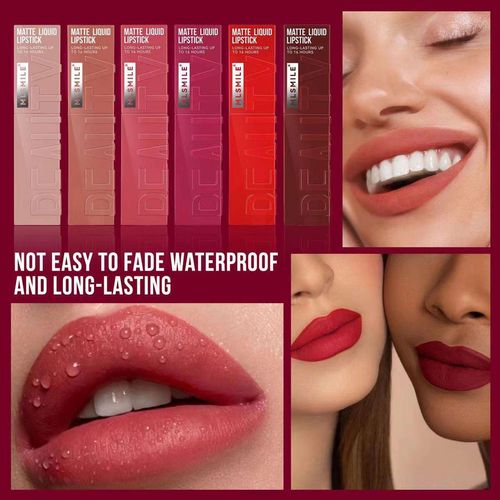 6 - Shade MLSMILE Matte Lipstick: Long - Wear, Waterproof Formula