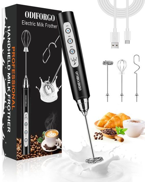 ODIFORGO Milk Frother Handheld with 3 Heads  mix Fruit juice powder  Prebiotic Powder  Electric Whisk