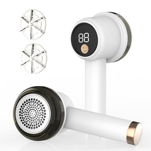 Rechargeable Fabric Shaver with 2 Replaceable Stainless Steel 6-Leaf Blades(1 Free Extra Included) | Lint Remover with 3-Speed Settings & LED Display - Efficient Sweater and Lint Shaver for Clothes, Removing Fuzz, Lint Balls, Pills, and Hairballs.