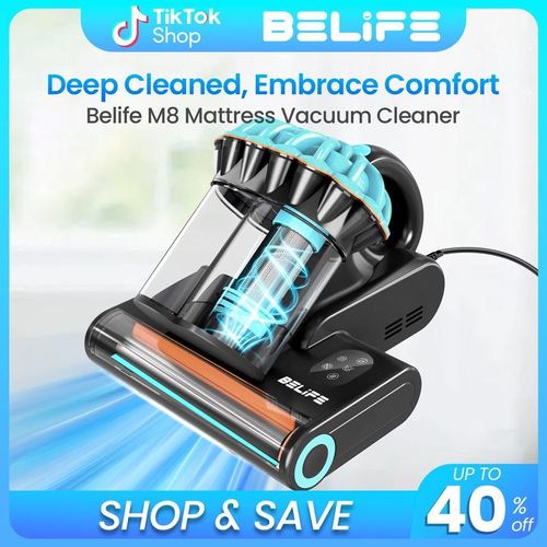 Belife M8 Mattress Vacuum Cleaner, Anti-allergen Dust Mite Bed Vacuum Cleaner with UV & Hot Air & High Heating, 550W 18Kpa Powerful Suction Double-Cup Handheld Vacuum for Bed, Couch, Sofa, Corded