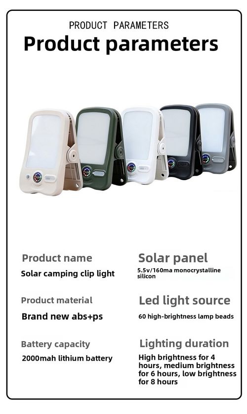 Clasp lamp, solar-powered lighting lamp, garden and courtyard lamp, outdoor wall lamp, portable camping lamp
